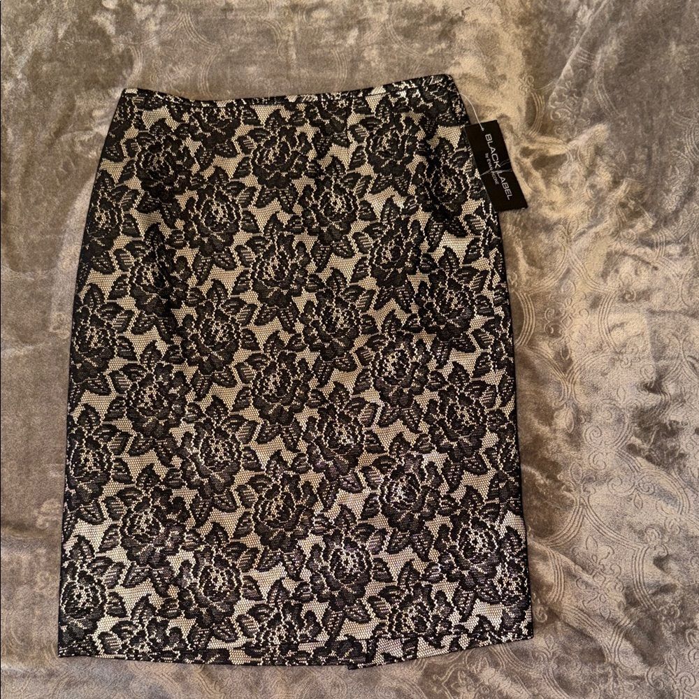 Black Label Black Lace Overlay Pencil Skirt on Cream